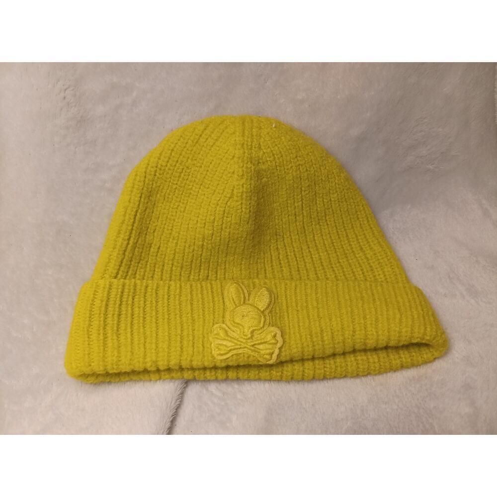 Psycho Bunny Wool Knit Beanie Lime Unisex One Size 100% Wool Logo Hat - Picture 2 of 6